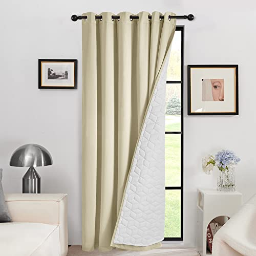 Deconovo Gardine mit Ösen Vorhänge Thermo Wärmeisolierend Vorhang Kälteschutz 100% Verdunklung Tür Lärmschutz Raumtrenner, 280x200(HöhexBreite), Beige, 1 Stück