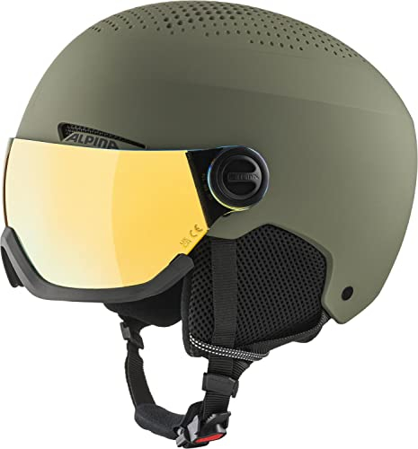 ALPINA ARBER Visor Q-LITE - Hochwertiger & Leichter Skihelm Mit Kontrastverstärkendem Visier Für Erwachsene, Olive matt, 54-58 cm