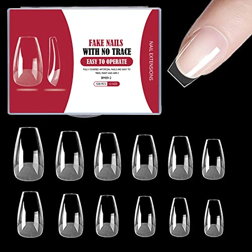 500 Pièces Faux Ongles, 12 Tailles Différentes Artificiel Semi Givré Capsules, Faux Ongle Pour Les Studios De Manucure Et Diy Nail Art à La Maison, Salons de Manucure, Cercueil Court