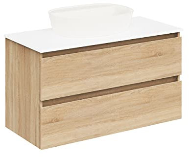 Baikal Conjunto de Mueble de Baño. Mueble Suspendido en Pared. Disponible en Distintas Medidas y Acabados. El Mueble se Entrega MONTADO. SAP + Lavabo 100 cm Roble Natural