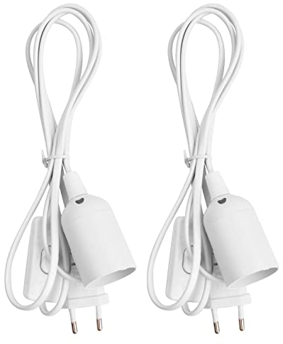 2 Stück Lampenfassung mit Schalter, E27 Fassung Weiß mit 1,8m Netzkabel Schalter, Lampenhalterungt mit EU-Stecker für Hängeleuchten Pendelleuchten DIY Lampe (Weiß)