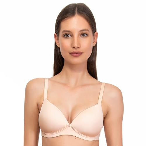 SÌèLEI, Reggiseno con Coppe Imbottite, Realizzato in Morbida Microfibra, con Finiture Invisibili e Senza Ferretto, Designed in Italy, Color Cipria, Taglia 3C