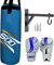 Kids Punching Bag Set, Unfilled Junior Kick Boxing Bag Kit with Gloves Pads & Hanging 12’’ Wall Bracket, Heavy Duty Wall Mounted Punch Bag for Youth MMA, Martial Art Thai Training (Blue)