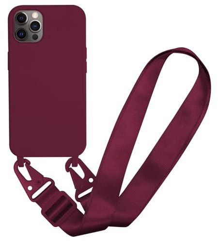 MBSLFY Case Compatible with iPhone 15 Pro Max, Liquid Silicone Protective Phone Case with Strap Adjustable Neck Cord Necklace Soft Cover for iPhone 15 Pro Max, Red