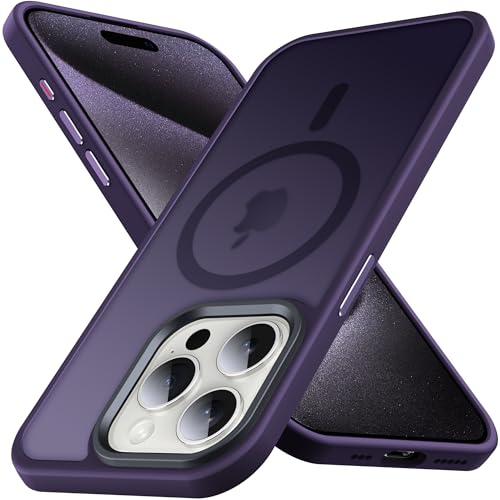 Anqrp Magnetic for iPhone 15 Pro Max Case [Military Grade Protection] Compatible with MagSafe Shockproof Translucent Hard Slim Soft Silicone Protective Phone Cover 6.7, Dark Purple