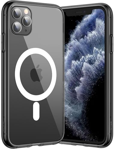 JETech Magnetic Case for iPhone 11 Pro 5.8-Inch Compatible with MagSafe Wireless Charging, Shockproof Phone Bumper Cover, Anti-Scratch Clear Back (Black)