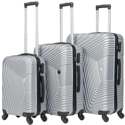 VERTICAL STUDIO 20 24 28 Koffer Reisekoffer 3er-Set Trolley Mehrteilig mit Ziffern Kofferschloss aus Kunststoff (ABS) Vier Rollen (Silber Fredrikstad)