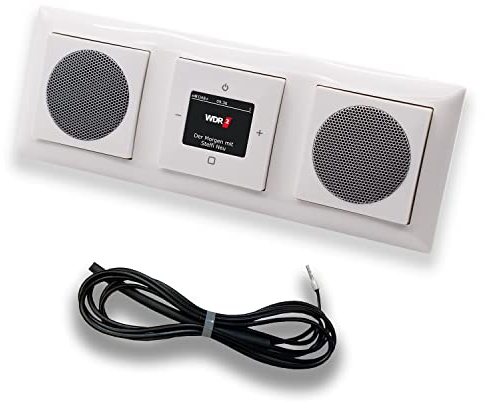 Busch Jäger DAB+ (DAB PLUS) Unterputz Radio 8215U-101 Balance SI alpinweiß, Set mit 2 x Lautsprecher, Abdeckungen, Rahmen + 0,9 m EBROM Wurfantenne zur Empfangsoptimierung - 8215 U – 101
