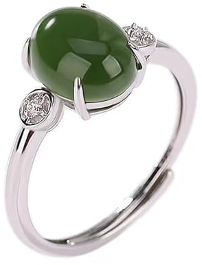Lllunimon 925 Sterling Silber Jade Ring für Frauen, zarter natürlicher Hotan Jaspis Ring, grüner Edelstein Band Ring für Ehefrau, Freundin, Mutter