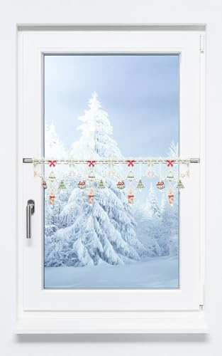 Plauener Spitze Scheibengardine Weihnachtsdeko (Bx H) 176cm * 20cm rot/Rot-Grün