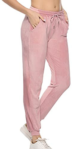 Aottori Pantalon de Sport Femmes en Velour Pantalon de Survêtement avec Poches Sweatpants Jogging Running Fitness Course Casual Rose XXL