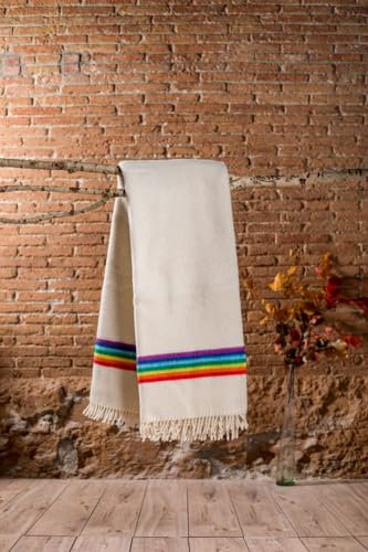 Maragata-Decke, 100 % Schurwolle, Val von San Lorenzo | Modell Regenbogen beige | dicke Wolldecke | Merinowolle