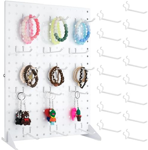 VACONICO Présentoir en métal avec 15 crochets pour panneau perforé, étagère de bureau pour salons et foires d'artisanat, magasins de détail, finition d'art et d'artisanat – 43 x 33 cm et blanc