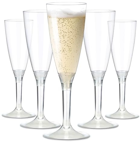 WAF TUNDRA - Lot de 40 Verres FLUTE À CHAMPAGNE UTILISER & RÉ-UTILISER LÉGER 100 ml. BPA-Free, Transparent, COUPE CHAMPAGNE PLASTIQUE RECYCLABLE, Verre a Vin Plastique Reutilisable, Incassables (40)
