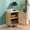 spot on dealz Rattan bedside table cabinet with 1 door frame with PB and Melamine rattan decoration 2 tier storage Pine wooden legs hallway small side and bed side table for bedroom natural oak finish