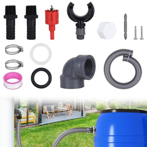Kit di Collegamento Serbatoio Acqua Piovana, Recuperatore D'Acqua Piovana, Kit Recupero Acqua Piovana per Pluviali di Diametro 100-110mm, per Superfici fino a 80 m² con Accessori di Montaggio