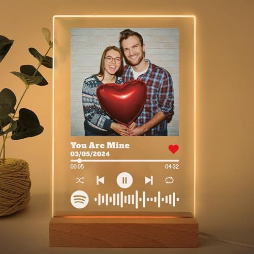 CustomizeFactory: Individuelle Acryltafel, personalisierte Acryl-Spotify-Plakette mit Lieblingsliedern und Fotos, Geschenk für Frauen und Männer, Spotify-Glasschild mit optionalen LED-Lichtern