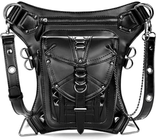 Tsffae Leder-Steampunk-Tasche, Gothic-Leder-umhängetasche, Hüfttasche, Leder-Ketten-hüfttasche, Gothic-beintasche, Steampunk-Tasche Für Männer Und Frauen