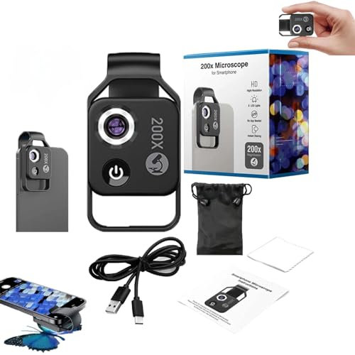 Generic Nanozoom - Lente de zoom nano de 200x para iPhone, zoom de aumento de 200x, lente de teléfono celular Nanozoom, cámara microscopio de bolsillo Nanozoom x200 (negro)