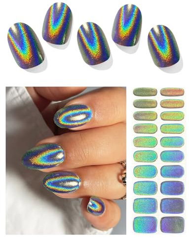 AutyaMee Semi Cured Gel Nail Strips (Glitter Rainbow), Holographic, 20 Pcs Gel Nail Wraps, Stickers, UV Light Required, Salon Quality, Long Lasting