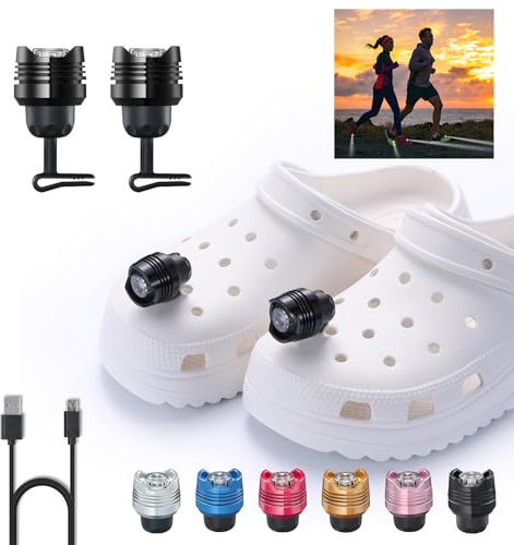 RAHAN Wiederaufladbare Scheinwerfer für Schuh-Charms, Taschenlampen-Befestigung für Schuh, Zubehör für Schuh, Kinder, Jungen, Mädchen, Männer, Frauen, Erwachsene, Sandalen, Clip-on-Clog, leuchtende