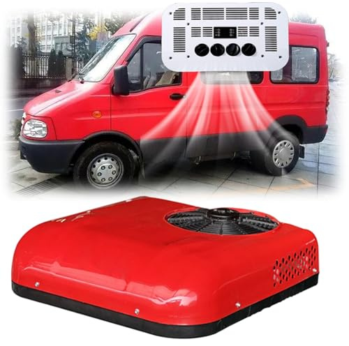Climatiseur De Toit Pour Camion Et Camping-car, Climatiseur De Stationnement Avec Refroidissement, Sans Tuyau, 12V Électrique Climatiseur DC, Ultra-Mince(Rouge)