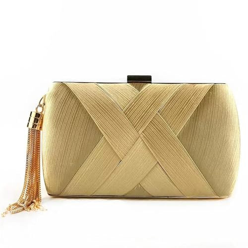 YUEZHAN Abendtasche Damen Clutch Brieftasche Stilvolle Trage Tasche Abend Frauen Braut Party Abschluss Ball Goldene Quaste Hochzeit Clutch Geldbörse Seide Handtasche Golden