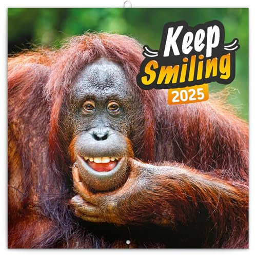 NOTIQUE Wandkalender Lächeln, bitte.. 2025 Kalender, Keep Smiling, Broschürenkalender mit Monatskalendarium, Broschurkalender Tierkalender 30 x 30 cm (30x60 Geöffnet)