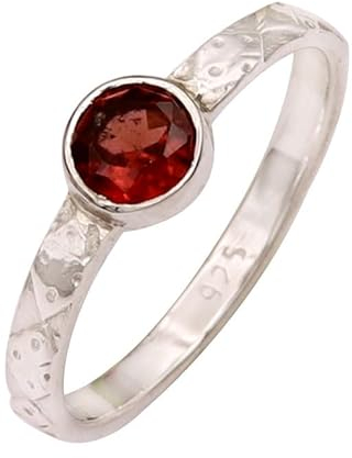 JEWELSTREZORO Granat Edelstein Bandring 925 Sterling Silber Ring Herren & Damen Bandring Geschenkartikel Handgefertigter Schmuck TSR111A_48 (15.3)