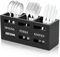 Wood Cutlery Holder Caddy Organizer Wooden Utensils Storage Organizer with 3 Compartments Large Capacity Kitchen Utensil Holder Multipurpose Flatware Caddy for Forks Spoons Cutters(Black)