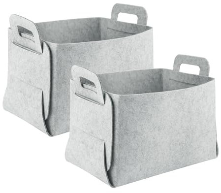 Lvjkes Aufbewahrungskorb, 2 Stück Filzkorb Falten Filz Aufbewahrungsbox Stoffaufbewahrungskörbe, mit 2 Griffen auf Beiden Seiten, Geeignet für die Aufbewahrung zu Hause (30cm x 20cm x 20cm) - Grau