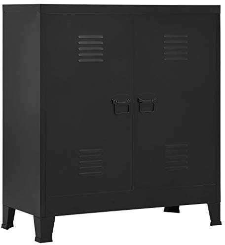 Iiaky Lagerschrank Industrial Schwarz 90x40x100 cm LagerschräNke Gartenschrank Lagerschrank Highboard Schrank Stahl