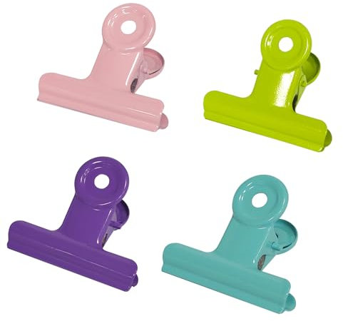 Hotyin Large Bulldog Clips 50mm, 12Pcs Colored Binder Clips, Metal Hinge Bull Dog Clamp for Photo, Drawing, Food Bags, Office Supply (4 Colours)