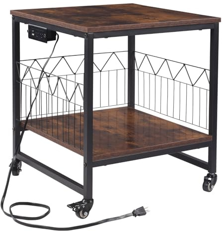 Vessena Mini Fridge Stand Heavy-Duty Metal Frame | Built-in 1 USB + 1 Type-C + 2 AC Outlets Rolling Fridge Cart for Dorm, Office, Bedroom | Adjustable Feet & Movable Drawer 19.7 W/D x 22.7 H