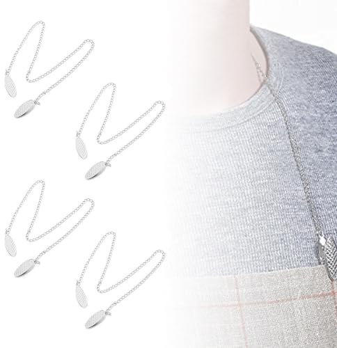 4 Stück Serviettenkette,Serviettenkette mit Clip Senioren für Serviettenhalter Edelstahl mit Klammern,Silber Lätzchenkette,19 Zoll Metall Serviette Klamme Silber für Erwachsene Senioren und Kinder