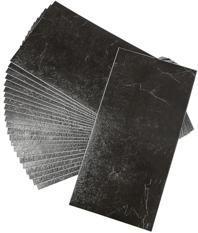 24 piezas de suelo de PVC autoadhesivo, azulejos adhesivos para pisos, baldosas de mármol y vinilo, efecto de vinilo para puerta de entrada, salón, cocina, balcón, trastero 60 x 30 cm (negro)
