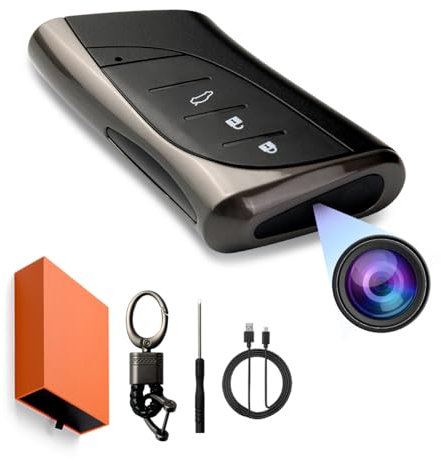 DAMOACAM QHD 2560x1440P Car Key 2K Hidden Camera Spy Camera Key fob Key Chain Concealed Lens No Red Light Wide-Angle Nanny Security Surveillance Cam USB Type C