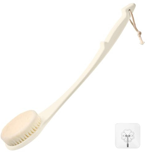 Rückenbürste mit langem Griff – 17-Zoll Duschbürste für Männer und Frauen, Langer Griff Exfolierende Körperbürste, Mittlere Borstenspannung für Trocken- oder Nassbürsten (Cremeweiß)