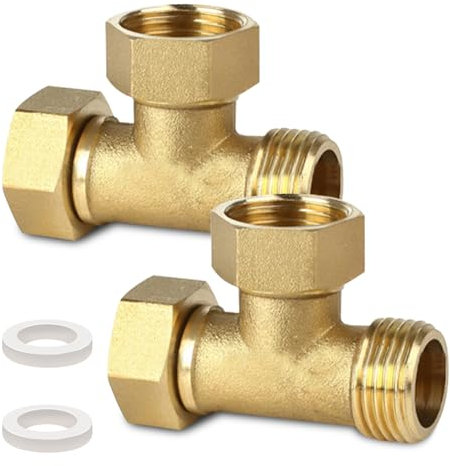 Lot de 2 raccords en T en laiton - Raccord en T G 1/2 en laiton - 1/2 IGxIGxAG - Raccord en T DN15 à 3 voies - Convient pour climatisation, système de refroidissement, sanitaire