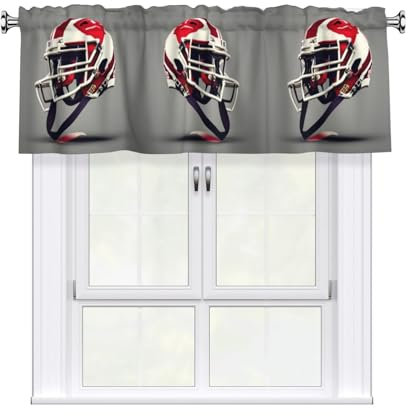 YaWea Cenefa de cortina corta con estampado de fútbol americano, 137 x 45,7 cm, con bolsillo para barra, para cocina, baño, dormitorio