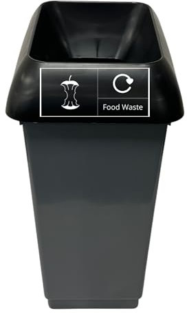 Chabrias Ltd 50 Litre Recycling Waste Bin With Lid & Logo Sticker Included (Black Lid & Food Waste Logo)