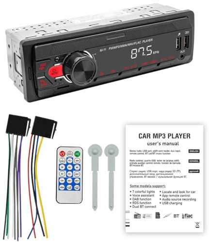 ALINUOYQ FM Radio Remote Control Car MP3 Player FM/USB/AUX Built in Microphone 12V Car Stereo Radio Handsfree Call -compatible RGB Light