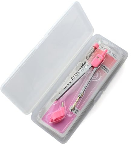 Office Box Compas Escolar T-Zero - Compas Articulado en Caja Rígida Resistente a Golpes y Durable con 3 Piezas : Compas Metálico, Estuche con Minas de Recambio y Adaptador Universal. (Rosa)