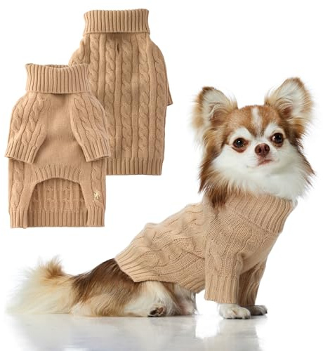 Gable - The Cable Knit Sweater Wool Cashmere Cable Sweater Pet Pullover for Small, Medium and Large Dogs, Camel, XXXS