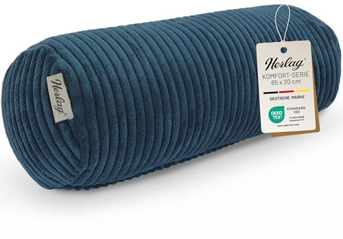 Herlag Kissenrolle Ella Blau 65x20cm - Große Nackenrolle aus Kord - Unterstützendes Seitenschläferkissen - Kuschelige Sofarolle für Erwachsene & Kinder - Waschbare Dekokissenrolle - Öko Tex 100