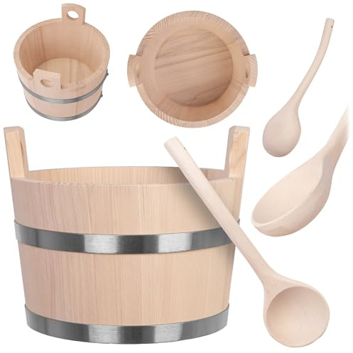 KADAX Sauna Eimer 5L mit Kelle, Saunakübel & Saunakelle Set aus Naturholz, traditioneller Saunaeimer & Saunalöffel für Aufgüsse, Sauna Zubehör