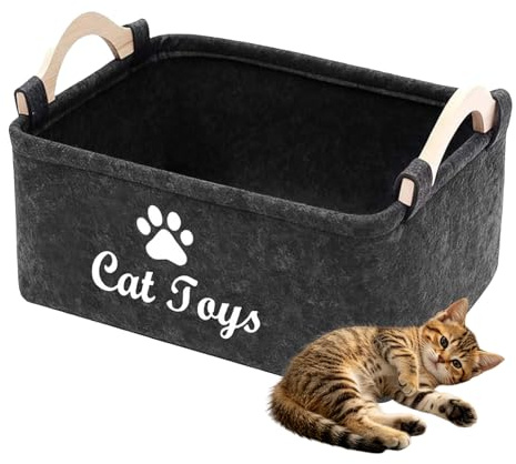 Cat Toy Box, Durable Cat Toys Boxes Storages Felt Grey Dog Toy Box Storage with Handle, 38x25x18cm Storage Boxes for Toys Suit for Clothes Collars and Pet Supplies