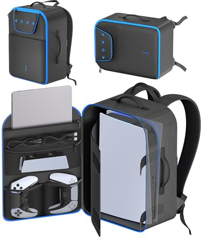 LVVIL PS5 Tasche kompatibel mit PS5/SLIM/PRO, PS5 Controller Tasche mit großem Fassungsvermögen für 16'' Laptop, PS5 Controller, Kopfhörer, PS5 Tragetasche für Gaming Zubehör