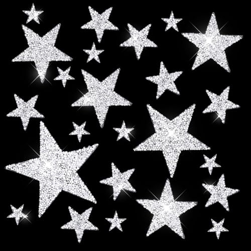 24Pcs Rhinestone Star Iron on Patches, Star Iron on Patches for Clothes(Silver)