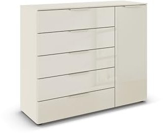 Rauch Möbel Flipp, Kommode, Farbe Glas Beige, Breite 120 cm | Sideboard, 1-türig, 5 Schubladen, Soft-Close-Funktion, für Schlafzimmer, Gästezimmer, Wohnzimmer, Garderobe, Flur